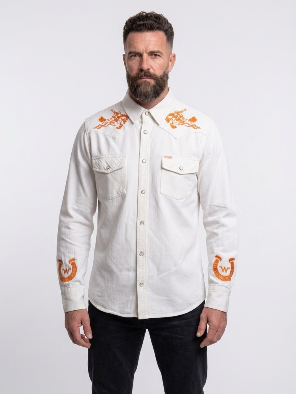 SENDERO Men's White WHATABURGER Western Embroidered Long-Sleeve Shirt